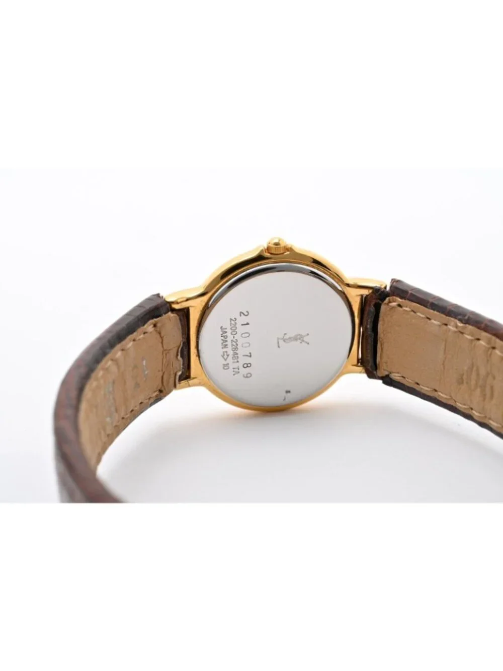 Saint Laurent YSL 2200 Quartz Watch Gold Dial Leather Strap